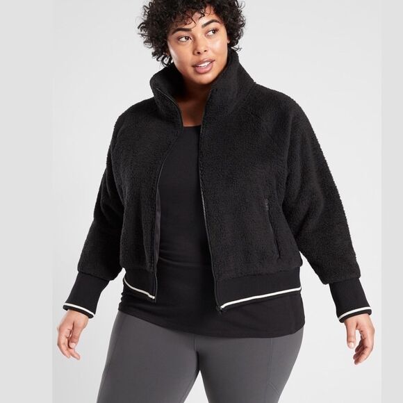 Athleta Women's Plus Size Black Tugga Sherpa Zip Up Jacket Size 2X NWT - Picture 2 of 4